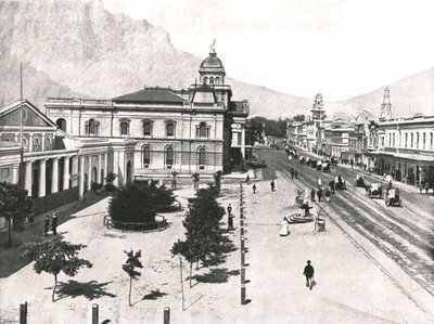 Adderley Street, com o Commercial Exchange and Standard Bank, Cidade do Cabo, África do Sul, 1895. de Unbekannt