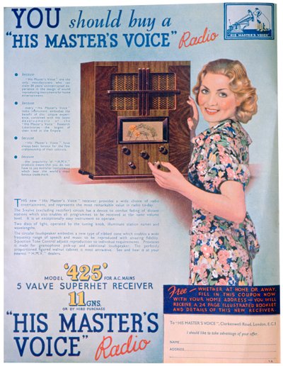 Anúncio para rádios de voz de seus mestres, 1936 de Unbekannt