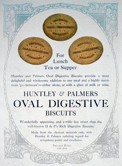 Anúncio para biscoitos digestivos ovais de Huntley e Palmers, 1909 de Unbekannt