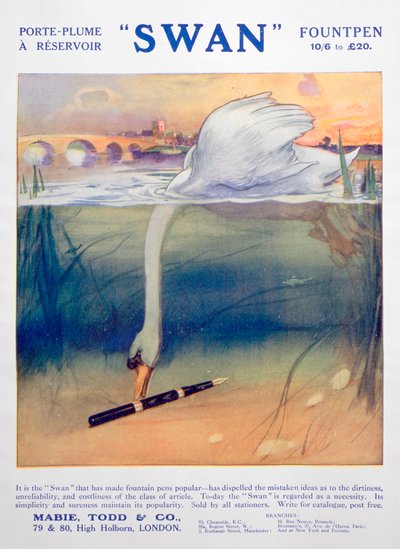 Anúncio para canetas Swan, c1906 de Unbekannt