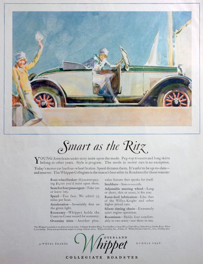 Anúncio do carro de Overland Whippet Collegiate Roadster, 1927 de Unbekannt