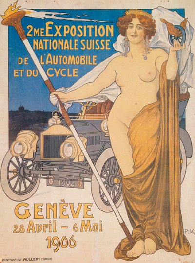 Anúncio da Segunda Exposição Nacional Suíça de Carros e Bicicletas, Genebra, 1906 de Unbekannt