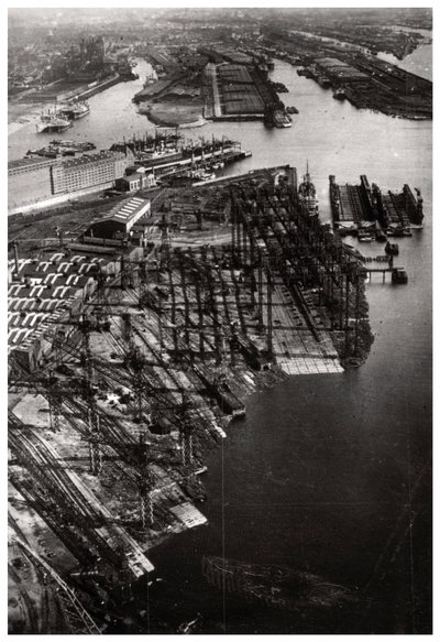 Vista aérea do estaleiro Bremer Vulkan, Bremen, Alemanha, de um Zeppelin, c1931 1933 de Unbekannt