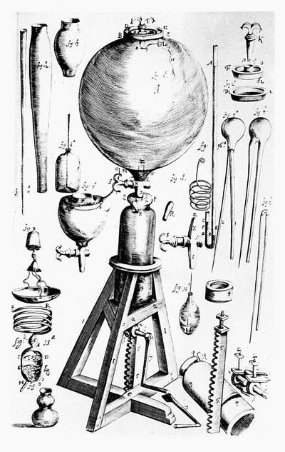 Bomba de ar construída para Robert Boyle por Robert Hooke, 1660 de Unbekannt