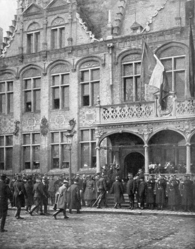 Albert I da Bélgica e o presidente francês Poincare se reúnem em Veurne, Bélgica, em 1º de novembro de 1914. de Unbekannt