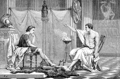 Alexandre, o Grande, 356-323 aC, quando jovem, ouvindo seu tutor Aristóteles, c1875 de Unbekannt
