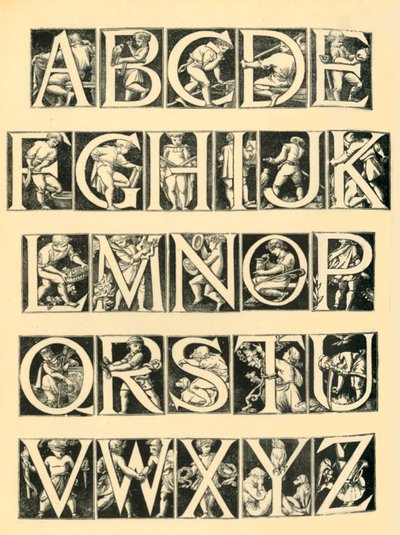 Desenho de alfabeto para azulejos, 1864, 1881. de Unbekannt