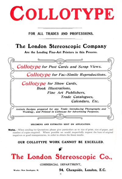 Um anúncio para o processo de colótipo oferecido pela The London Stereoscopic Company, 1903 de Unbekannt