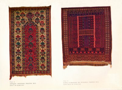 Tapete antigo de oração Bokhara e tapete de oração Sarik Turkoman ou Punjdeh, c1920 de Unbekannt