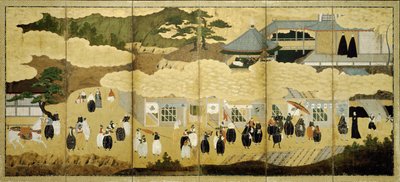 Chegada de um navio português. Tela Nanban, ca. 1600 de Unbekannt