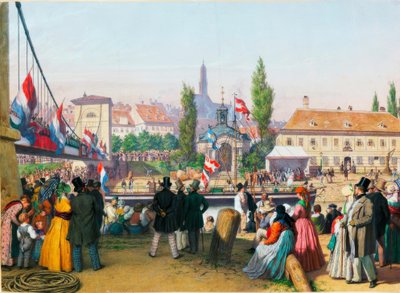 Chegada do barco a vapor à estação do canal do Danúbio, Viena, 1845 Watercolour de Unbekannt