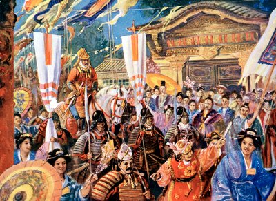 Impressão de artistas de Yorimoto, guerreiro japonês do século XII, século 20 de Unbekannt