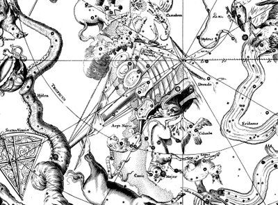 Mapa astronômico, centrado na constelação do sul de Argo Navis, 1742 de Unbekannt