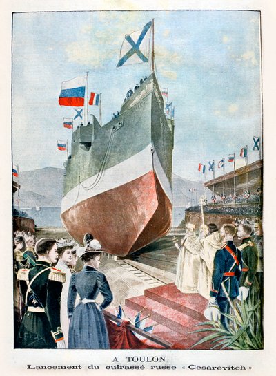 Em Toulon, lançamento do navio de guerra russo Cesarevitch, 1901 de Unbekannt