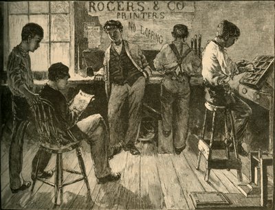 No trabalho no escritório de impressão, 1881. de Unbekannt