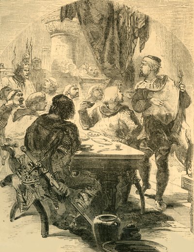 Em um banquete dado por Harold, ele recebe a notícia da invasão dos normandos, c1890. de Unbekannt