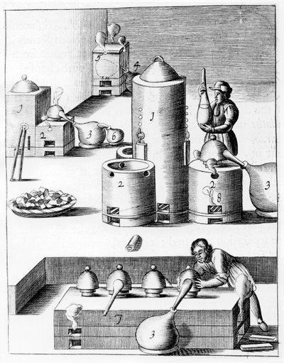Athanor ou Slow Harry, um forno de auto-alimentação que mantém uma temperatura constante, 1683 de Unbekannt