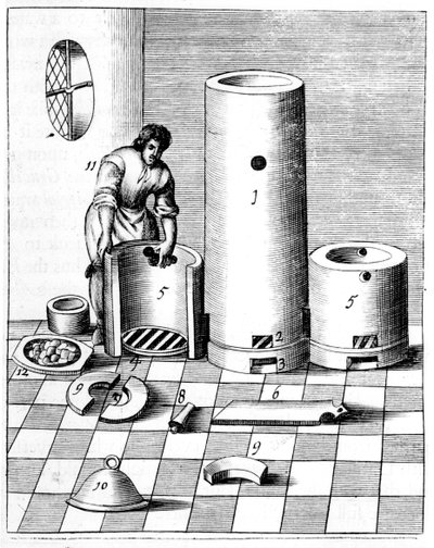Athanor ou Slow Harry, um forno de auto-alimentação que mantém uma temperatura constante, 1683 de Unbekannt