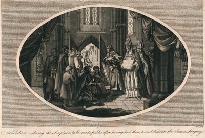Athelstan ordenando a publicação das escrituras traduzidas para o anglo-saxão, 930s 1793 de Unbekannt