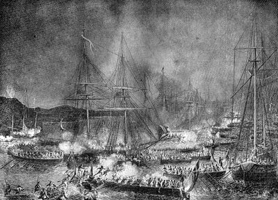 Ataque à flotilha da invasão francesa em Boulogne, França, 15-16 de agosto de 1801 1882-1884 de Unbekannt