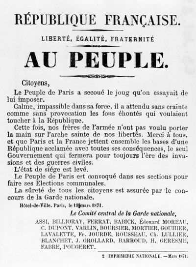 Au Peuple, dos cartazes políticos franceses da Comuna de Paris, maio de 1871 de Unbekannt