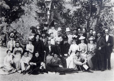 Autor Maxim Gorky e Anton Chekhov entre os atores do Moscow Art Theatre, 1900 de Unbekannt