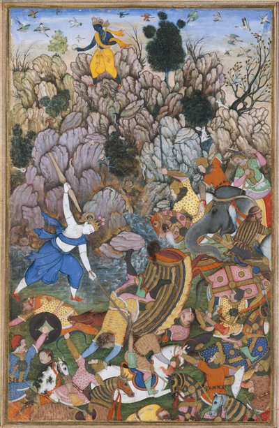 Balarama e Krishna Lutando contra o Inimigo, Folio de um Harivamsa A Lenda de..., ca. 1590-95. de Unbekannt
