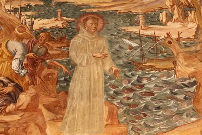 Basílica de Santa Caterina, Galatina, Apúlia Fresco no claustro : Pregação de Santo António aos peixes Pintada por BrJoseph de Gravina em 1696, Galatina, Itália de Unbekannt