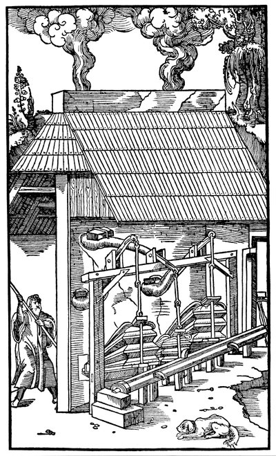 Fole fornecendo calado para um forno de fundição, 1556 de Unbekannt