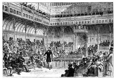 Benjamin Disraeli apresentando seu projeto de reforma na Câmara dos Comuns, c1867 de Unbekannt