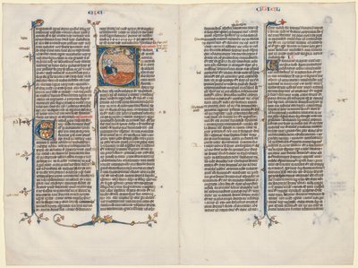 Bifolium de uma Bíblia: E [t factum est] inicial com Ezequiel, c. 1290 de Unbekannt