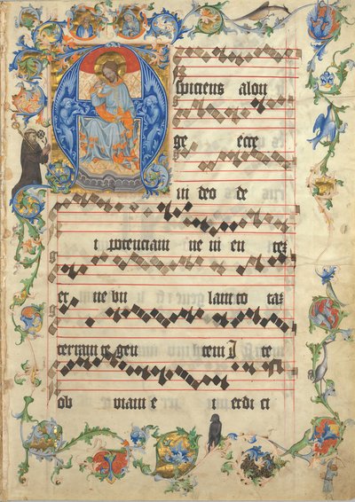 Bifolium com Cristo em Majestade em uma Inicial A, de um Antifonário, ca. 1405 de Unbekannt