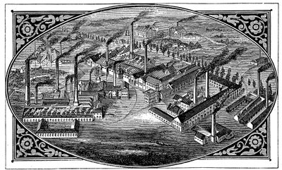 Vista panorâmica das obras de Krupps, Essen, Alemanha, 1876 de Unbekannt