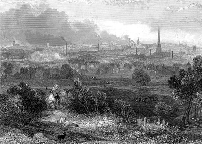 Birmingham visto do sul mostrando chaminés para fumar, c1860 de Unbekannt