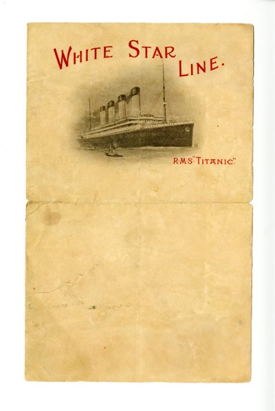 Papelaria em branco R.M.S Titanic [dada aos Hurds por um sobrevivente desconhecido], ca. 1912 de Unbekannt