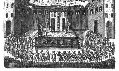 Bênção do Ano Novo Russo de Georg Adam Schleissing Derer beyden Czaaren em Reussland Iwan e Peter Alexewiz, 1693 de Unbekannt