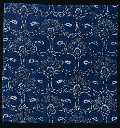 Impressão em Azul Indigo Resist com Design de Folha Estilizado, 1790. de Unbekannt