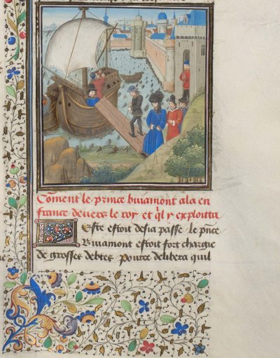 Bohemond I de Antioquia viajou de volta para Apúlia. Miniatura da História de William of Tyre, 1460s de Unbekannt