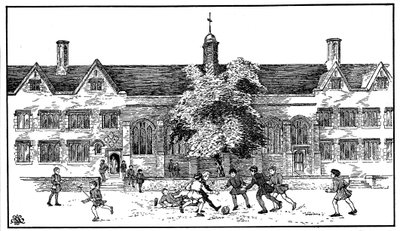 Garotos do tempo Tudor jogando futebol na Berkhamsted Grammar School, Hertfordshire de Unbekannt