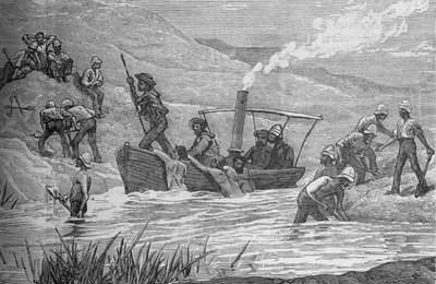 Soldados britânicos que cortam uma represa construída por Arabi em Mahuta, c1882. de Unbekannt