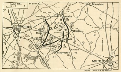 Posições britânicas antes da Primeira Batalha de Ypres, Primeira Guerra Mundial, 1914, c1920. de Unbekannt