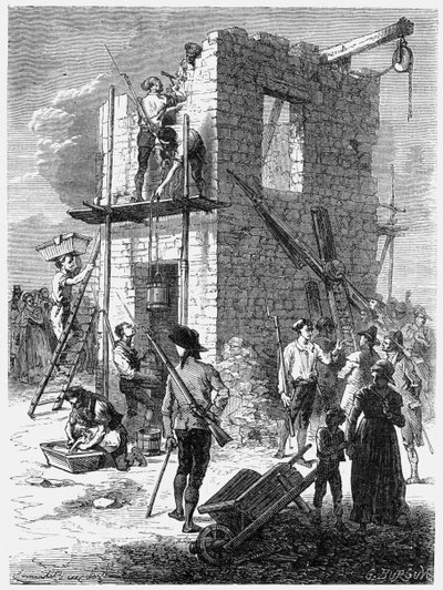 Construindo uma estação telegráfica de Chappe, c1793, c1870 de Unbekannt