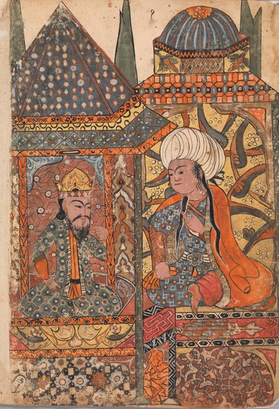 Burzuyeh é invocado por Nushirvan em seu retorno da Índia, Folio from a Kalila..., século XVIII. de Unbekannt