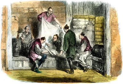 Compra de camlets em uma loja, Yokohama, Japão, 1865 de Unbekannt