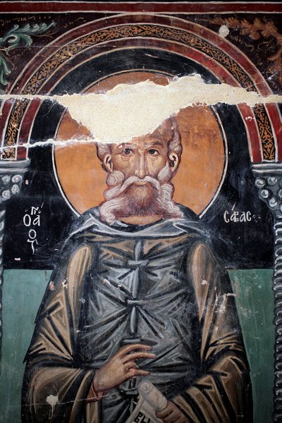 Afresco bizantino do século XV (detalhe) Muralha de São Sabás Pintura Capela Miguel Arcanjo, aldeia Galata Chipre Igrejas pintadas UNESCO site Troodos, Chipre de Unbekannt