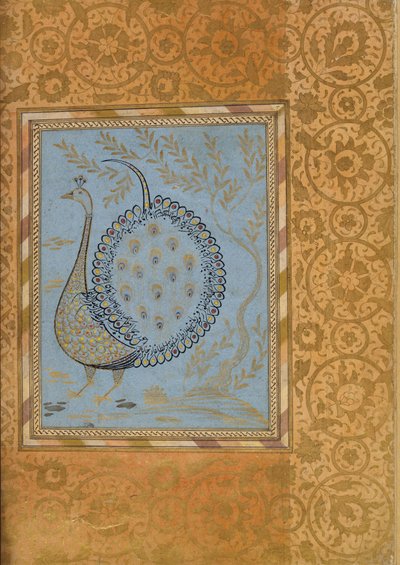 Composição caligráfica em forma de pavão, fólio do álbum Bellini, ca. 1600. de Unbekannt