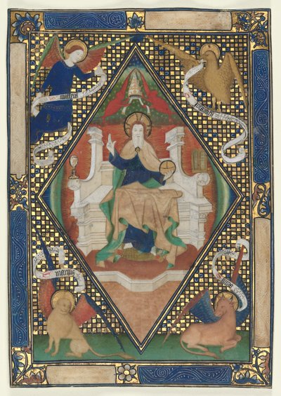 Página Canon de um Missal: Cristo em Majestade com Evangelistas, c. 1410 de Unbekannt