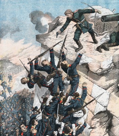 Capitão Lebedief heroicamente defendendo o bastião em Port Arthur, Guerra Russo-Japonesa, 1904-5 de Unbekannt