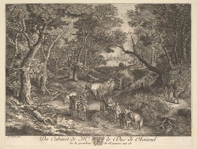 Carroças em um Caminho pela Floresta após uma pintura na coleção do Duque de Choiseul, 1771. de Unbekannt