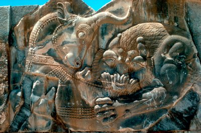 Escultura de um touro e leão, persa, século V aC de Unbekannt